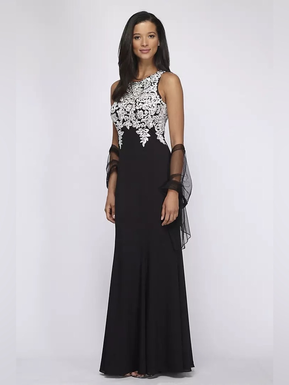 Alex Evenings Crepe Gown with Sequin Lace Appliques Size 4